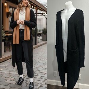 Black Long Thick Open Cardigan
